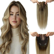 Load image into Gallery viewer, Women's Human Hair Topper Large Base Clip-In Straight Hairpiece
