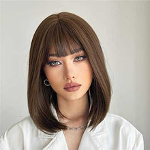 Load image into Gallery viewer, Synthetic Bob Wig with Blunt Bangs Synthetic Wig Wig Store
