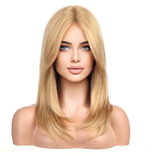 Layered Golden Blonde Wig with Curtain Bangs