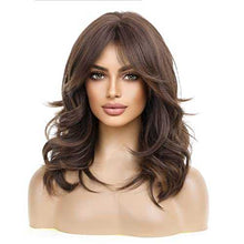 Load image into Gallery viewer, Layered Warm Brown Synthetic Curly Hair Wig with Bangs Accessories Wig Store
