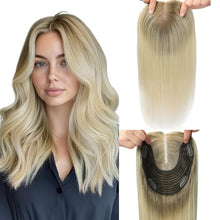 Load image into Gallery viewer, Women's Human Hair Topper Large Base Clip-In Straight Hairpiece
