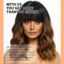 Load image into Gallery viewer, Mid Length Wavy Wig with Bangs and Highlights
