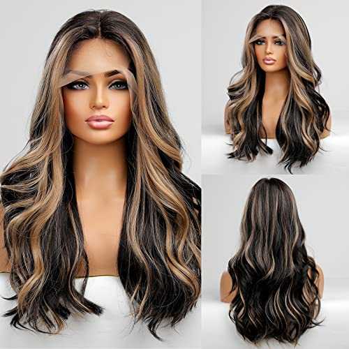 Long Black and Blonde Highlight Lace Front Wig Wig Store