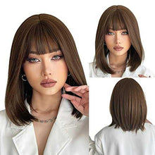 Load image into Gallery viewer, Synthetic Bob Wig with Blunt Bangs Synthetic Wig Wig Store
