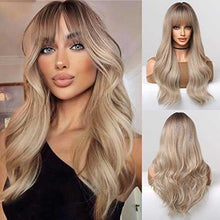 Load image into Gallery viewer, Beige Blonde Long Wavy Wig with bangs Wig Store

