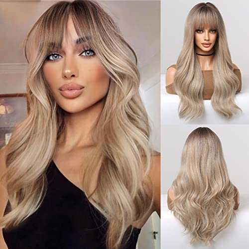 Beige Blonde Long Wavy Wig with bangs Wig Store