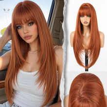 Load image into Gallery viewer, Straight Wig With Bangs 26" PuffPro Voluminous High Crown 4x4 Parting
