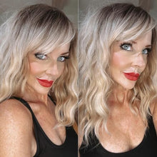 Load image into Gallery viewer, Mid Length Wavy Wig with Bangs and Highlights
