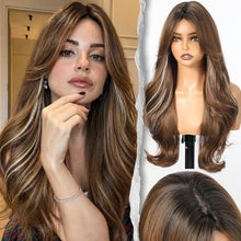 Load image into Gallery viewer, Long Wavy Wig With Bangs PuffPro Voluminous High Crown 4x4 Parting
