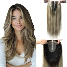 Load image into Gallery viewer, Women's Human Hair Topper Large Base Clip-In Straight Hairpiece
