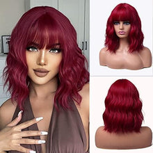 Load image into Gallery viewer, 14 inch Short Wavy Bob Wig with Bangs Wig Store All Products
