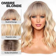 Load image into Gallery viewer, Mid Length Wavy Wig with Bangs and Highlights
