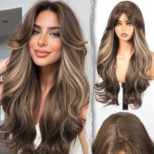 Load image into Gallery viewer, Long Wavy Wig With Bangs PuffPro Voluminous High Crown 4x4 Parting
