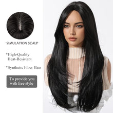 Load image into Gallery viewer, Long Dark Black Layered Wig with Bangs
