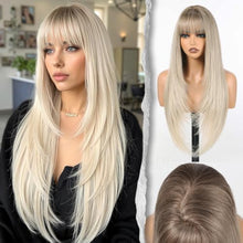 Load image into Gallery viewer, Straight Wig With Bangs 26" PuffPro Voluminous High Crown 4x4 Parting
