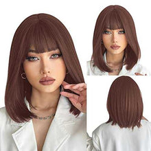 Load image into Gallery viewer, Synthetic Bob Wig with Blunt Bangs Synthetic Wig Wig Store
