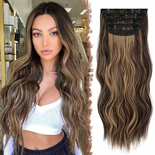 Synthetic Clip in Hair Extensions 4PCS Long Wavy 20 inches clip in hair extensions Wig Store