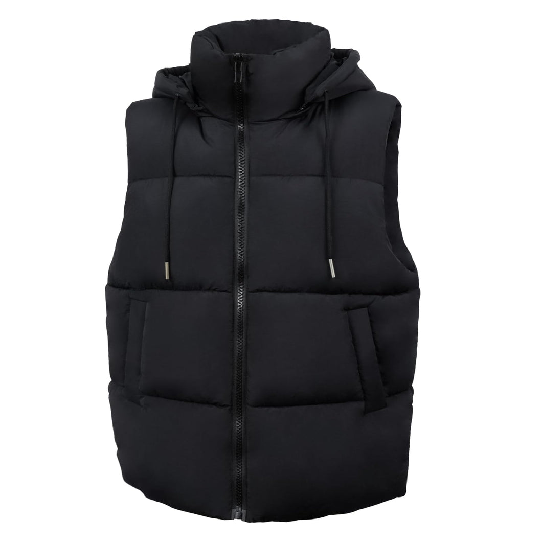Women'S Puffer Vest With Pockets & Removable Hood