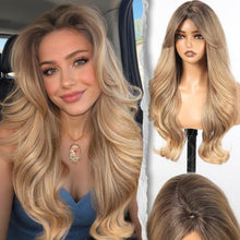 Load image into Gallery viewer, Long Wavy Wig With Bangs PuffPro Voluminous High Crown 4x4 Parting
