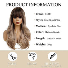 Load image into Gallery viewer, Heat Resistant 24 Inches Long Wavy Ombre Purple to Grey Wig with Bangs
