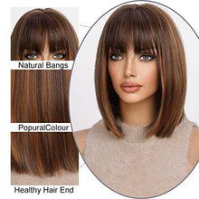 Load image into Gallery viewer, Mixed Brown Bob Wig with Highlights and Bangs Wig Wig Store
