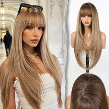 Load image into Gallery viewer, Straight Wig With Bangs 26" PuffPro Voluminous High Crown 4x4 Parting
