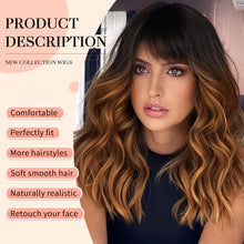 Load image into Gallery viewer, Mid Length Wavy Wig with Bangs and Highlights
