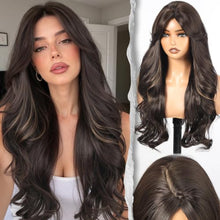 Load image into Gallery viewer, Long Wavy Wig With Bangs PuffPro Voluminous High Crown 4x4 Parting
