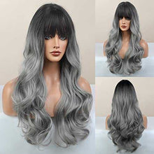 Load image into Gallery viewer, Long Wavy Ombre Grey Wig with Bangs Synthetic Wig Wig Store
