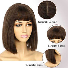 Load image into Gallery viewer, Medium Brown Bob Wig with Bangs Synthetic Wig Wig Store
