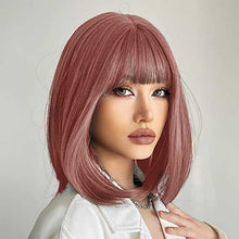 Load image into Gallery viewer, Synthetic Bob Wig with Blunt Bangs Synthetic Wig Wig Store
