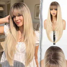 Load image into Gallery viewer, Straight Wig With Bangs 26" PuffPro Voluminous High Crown 4x4 Parting
