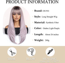 Load image into Gallery viewer, Women's Ombre Light Purple Long Straight Wig
