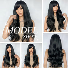 Load image into Gallery viewer, Heat Resistant 24 Inches Long Wavy Ombre Purple to Grey Wig with Bangs
