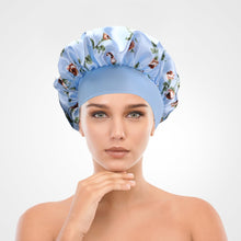 Load image into Gallery viewer, Silk Sleep Bonnet Duo – Blue Satin for Curly Hair
