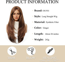 Load image into Gallery viewer, Ginger Synthetic Long Straight Wig with Bangs – Heat‑Resistant
