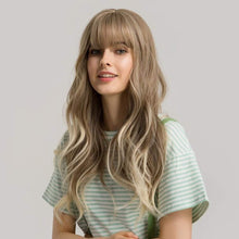 Load image into Gallery viewer, Heat Resistant 24 Inches Long Wavy Ombre Purple to Grey Wig with Bangs
