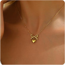Load image into Gallery viewer, 18K Gold Plated Dainty Bow Pearl Necklace
