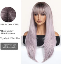 Load image into Gallery viewer, Women's Ombre Light Purple Long Straight Wig
