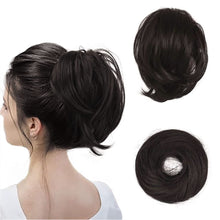 Load image into Gallery viewer, Straight Hair Bun Ponytail Extension, Elastic Scrunchie
