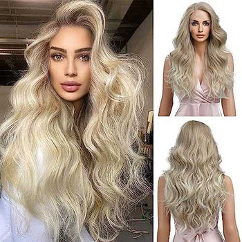 Long Wavy Blonde Wig with Side Part Lace Front Wig Wig Store