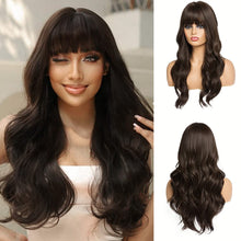 Load image into Gallery viewer, Heat Resistant 24 Inches Long Wavy Ombre Purple to Grey Wig with Bangs
