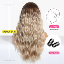 Load image into Gallery viewer, Ombre Blonde Long Wavy Wig with Curtain Bangs – Heat‑Resistant Synthetic Hair
