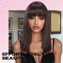 Load image into Gallery viewer, Topshe Brown Glueless Heat‑Resistant Synthetic Wig 18‑Inch Shoulder‑Length
