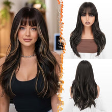 Load image into Gallery viewer, BARSDAR 20&quot; Brown Blonde Highlight Layered Wig with Bangs
