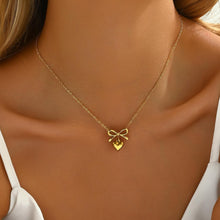 Load image into Gallery viewer, 18K Gold Plated Dainty Bow Pearl Necklace
