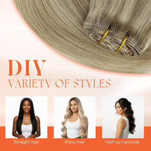 Load image into Gallery viewer, Clip-In Human Hair Extensions Straight 18 Inch 120g 7-Piece Set Ash Blonde Highlight
