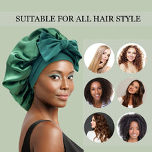 Load image into Gallery viewer, Hunter Green Satin Silk Hair Bonnet – Large Adjustable Night Cap
