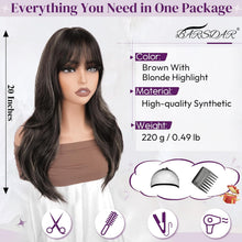 Load image into Gallery viewer, BARSDAR 20&quot; Brown Blonde Highlight Layered Wig with Bangs
