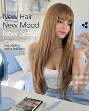 Load image into Gallery viewer, Straight Wig With Bangs 26" PuffPro Voluminous High Crown 4x4 Parting
